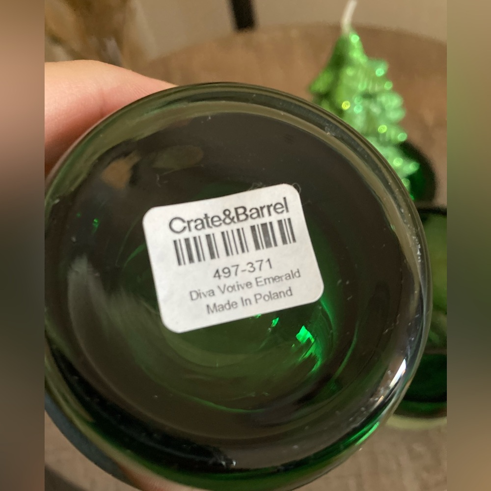 Crate&Barrel Emerald Glass Candle Holders - Picture 3 of 5